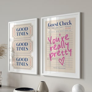 Retro Good Times Ticket Print, Kunstdruck mit Gastscheck, trendige Wandkunst, trendiges druckbares Poster, ästhetischer Preppy Barwagen, digitaler Kunstdruck