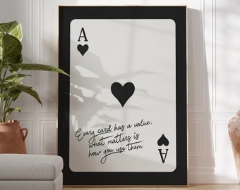 Retro Playing Card Print, Trendy Wall Art Print, Retro Poster, Ace of Hearts Aesthetic Poster, Ace Positive Saying, Digital Art Print
