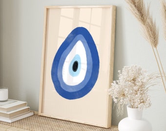 Evil Eye Print, Blue Evil Eye, Trendy Wall Art, Aura Collection Print, Gallery Wall Print, Nazar Poster, Printable Wall Art, Digital Print