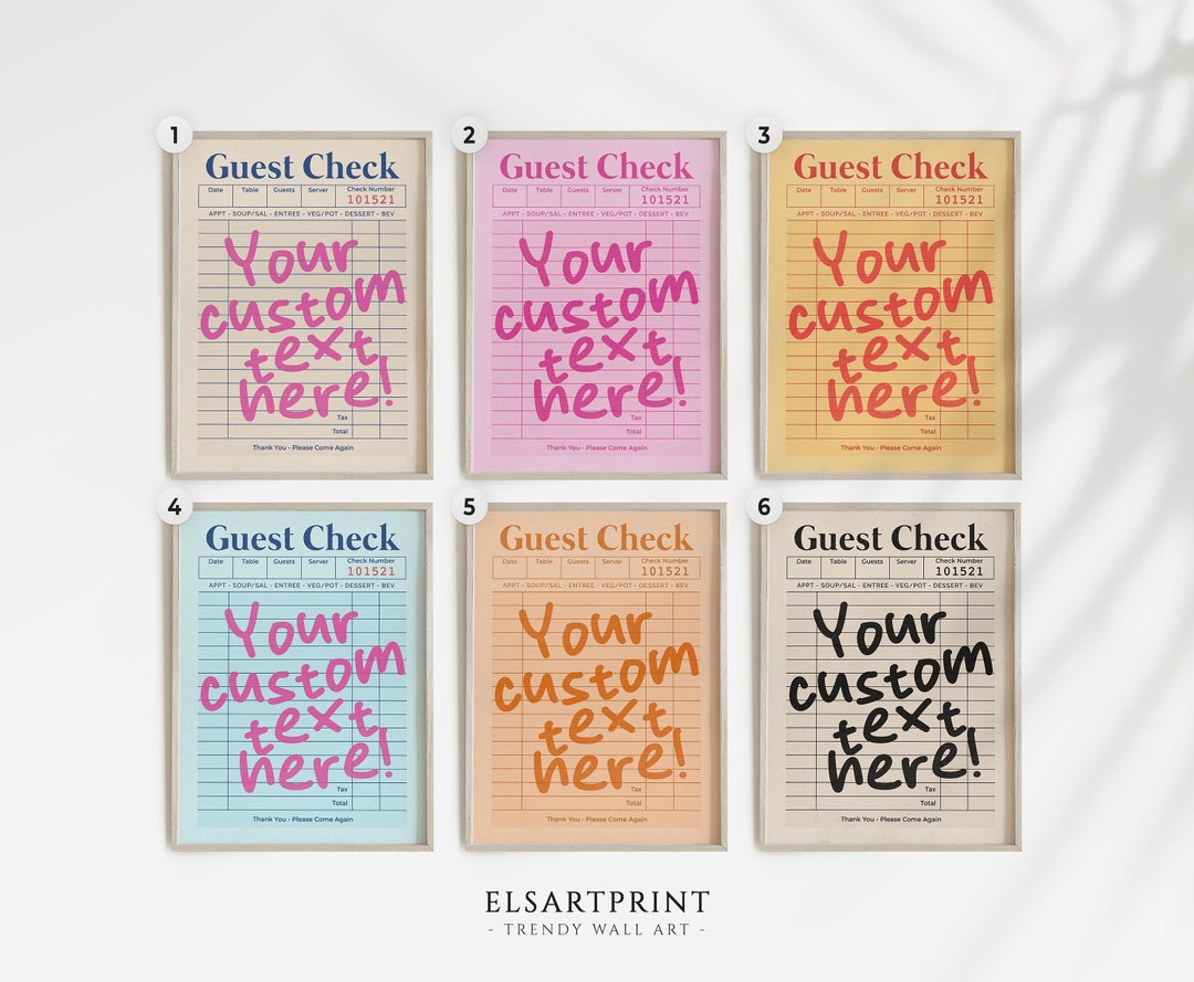 Custom Guest Check Art Print, Trendy Wall Art, Guest Check Print