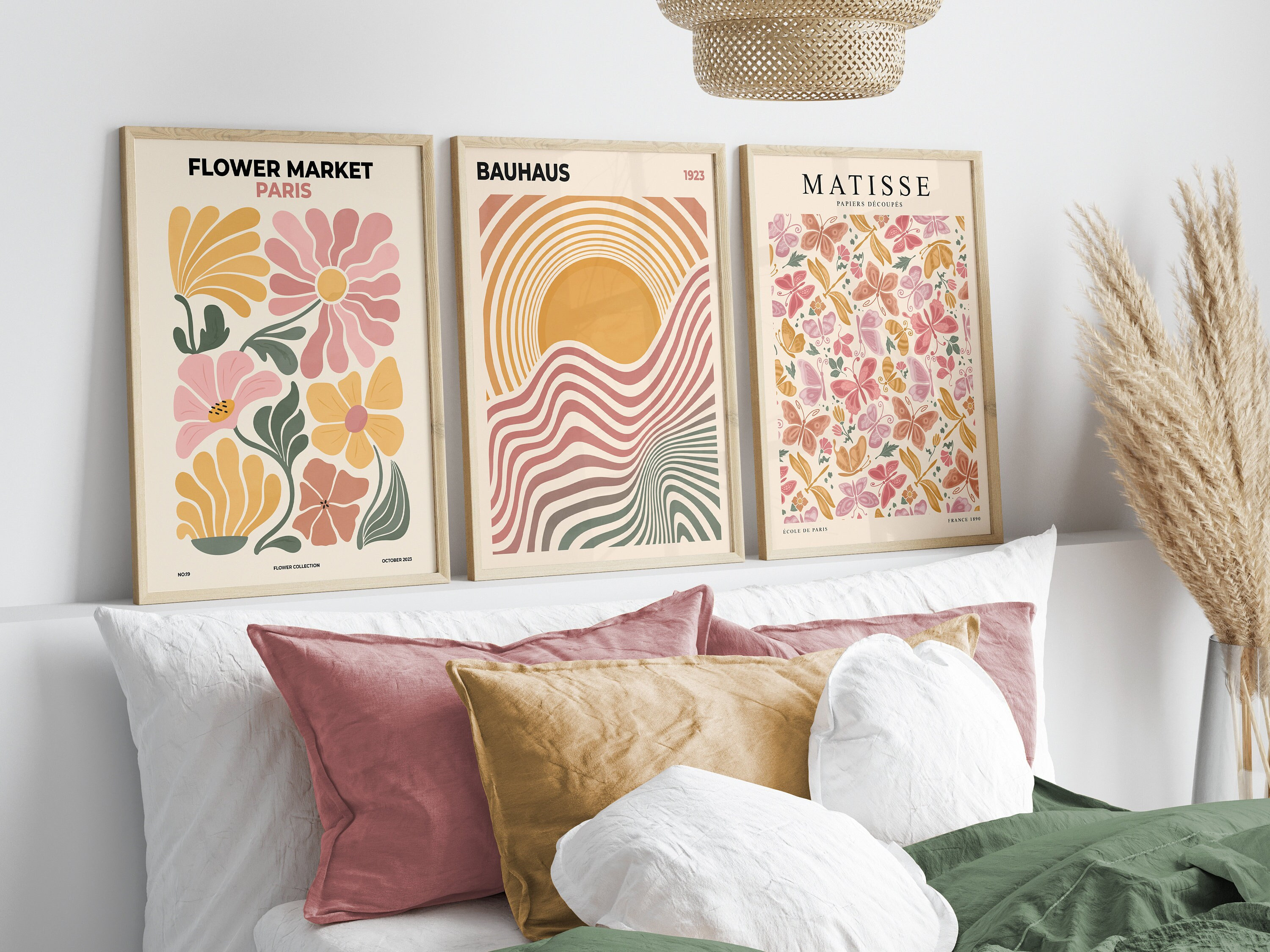 Abstract Gallery Art Wall Set of 3 Prints, Bahuaus Poster, Printable Wall Art, Exhibition Poster Set of 3, Matisse Print Set, Digital Art