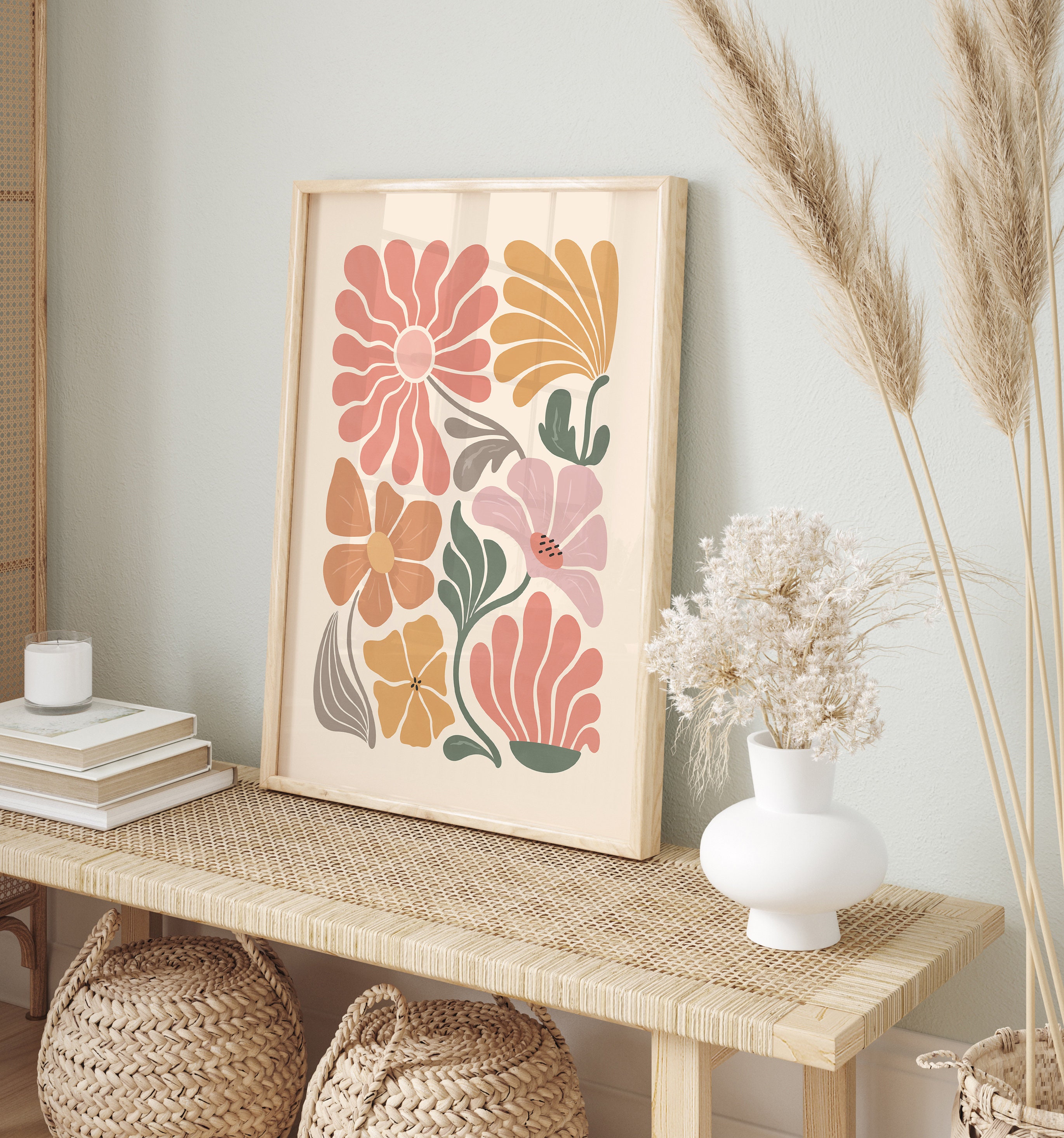 Boho Abstract Flowers Print Set of 3, Terracotta Prints, Floral Wall ...