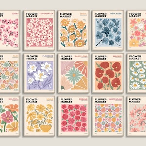 Set di 15 stampe del mercato dei fiori, set da parete della galleria, poster del mercato dei fiori, arte murale botanica, stampe floreali, arte murale stampabile, stampa digitale