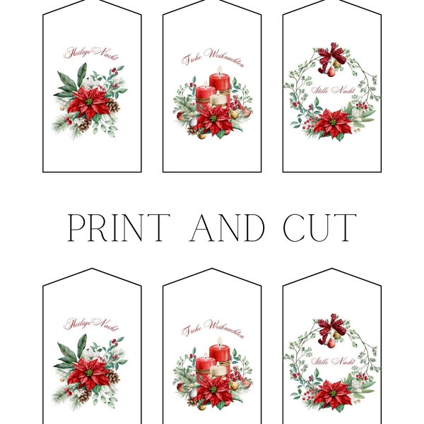 Frohe Weihnachten & Heilige Nacht Gift Tags, Festive Embellishment, Perfect for Christmas Gifts, Instant Download PDF