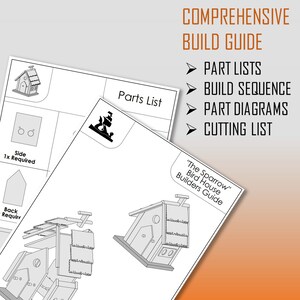Peut inclure: Un guide imprimable en noir et blanc pour construire une maison &agrave; oiseaux. Le guide comprend une liste des pi&egrave;ces, une s&eacute;quence de construction, des diagrammes des pi&egrave;ces et une liste de coupe. Le guide est intitul&eacute; "The Sparrow Bird House Builders Guide".