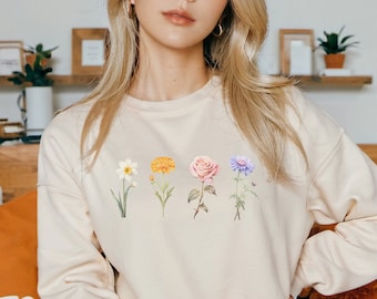 Kundenspezifisches Geburtsmonat-Sweatshirt, Geburtsblumen-Pullover, Geburtsblumen-Hemd, Omas Garten, personalisiertes Muttergeschenk, Oma-Muttertag, Benutzerdefiniert