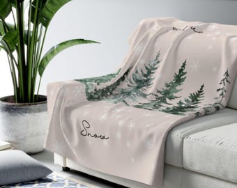 Beige Fleece Winter Blanket: Snowflake 'Love Snow' Throw