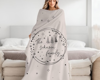 Personalized Family Name Fleece Blanket: Winter Christmas Decor