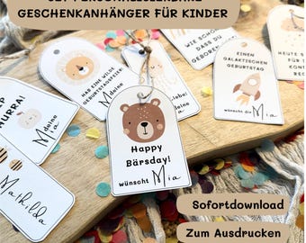 Etiquetas de regalo personalizadas para niños (DIY) – Set de 9 diseños | Etiquetas de cumpleaños infantiles | Descarga imprimible