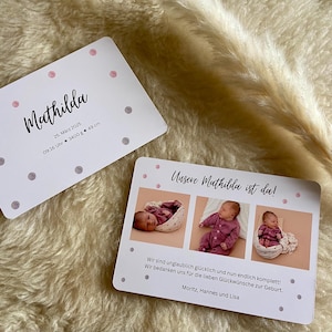 Baby bedankkaartje voor de geboorte van uw kindje "Pünktchen", personaliseerbare kaart met foto's, geboortedatum en uw tekst (incl. envelop), dubbelzijdig, DIN A6