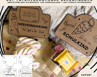 DIY Tütenverschluss zur Einschulung Schulstart, Druckvorlage für Zellophantüten, 2 Motive als Sofortdownload, Mitbringsel Feier