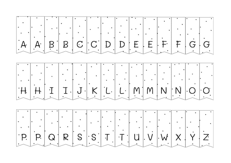 Plantilla PDF para hacer mini banderines: alfabeto, números e iconos | 2 x A4 | Ideal para envolver regalos de baby shower y cumpleaños | Imprimir imagen 4