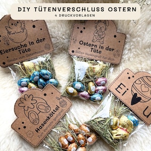 Etiquetas para bolsas DIY con saludos de Pascua | Plantilla para imprimir bolsas de regalo con forma de conejito de Pascua | Regalo pequeño | Pequeño regalo de Pascua