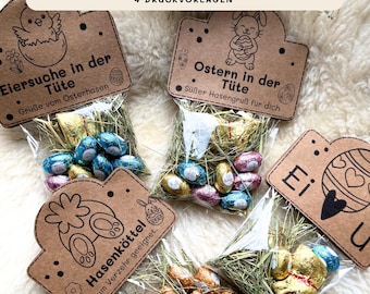 Etiquetas para Sacolas de Páscoa DIY | Fecho para Sacolas | Modelo para Impressão de Sacola de Presente com Coelho da Páscoa e Ovo de Páscoa | Presente Pequeno | Lembrancinha de Páscoa