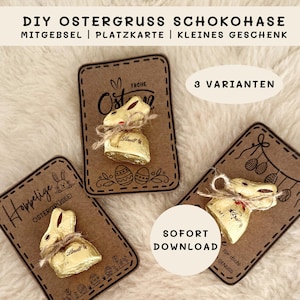 印刷用DIYイースターグリーティングチョコレートバニーテンプレート - 小さなチョコレートバニー付きイースタープレースカード - パーティーの記念品、ギフトバッグ、テーブルデコレーション