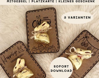 DIY Ostergruß Schokohase Vorlage zum Ausdrucken – Platzkarte Ostern mit kleinem Schokohasen – Mitbringsel, Mitgebsel & Tischdeko
