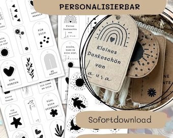 Plantilla PDF de etiquetas de regalo | 30 etiquetas de regalo imprimibles | Personalizables | Etiquetas bohemias modernas | Etiquetas de agradecimiento neutrales