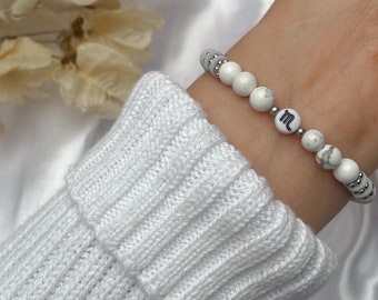 personalisiertes Armband mit Sternzeichen/Buchstaben, Perlenarmband Heishi, Silber Herz, Kleeblatt, Glücksbringerarmband, Weihnachtsarmband