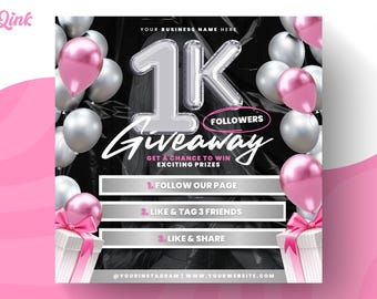 1K Raffle Giveaway Flyer, Raffle Flyer, DIY Giveaway Flyer, Raffle
