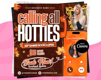 September Booking Flyer, Fall Season Booking Flyer, September Books Open, September Lash Nails Braids MUA Wig Autumn Flyer, Fall Szn Sale