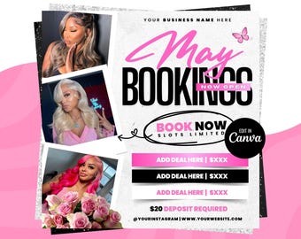 May Booking Flyer, Mothers Day Booking Flyer, May Hair, May Books Open, May Appointment Flyer, May Book Now, May Lashes Nail Braid Wig Flyer