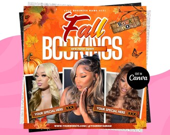 Fall Season Booking Flyer, Fall Szn Sale, September Booking Flyer, Fall Season Lash Nails Braids MUA Autumn Flyer, Fall Wig Install Flyer