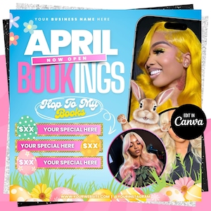 April Booking Flyer, Spring Booking Flyer, Easter Flyer, April Hair, Spring Books Open, April Book Now, April Lashes Nails Braid Wig Flyer