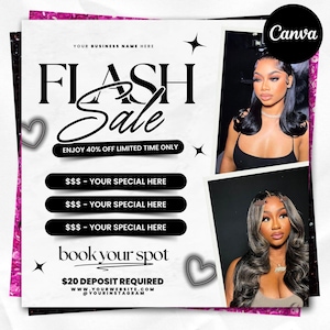 May include: A promotional graphic with the words "FLASH Sale" in large, stylized font. The graphic includes the text "ENJOY 40% OFF LIMITED TIME ONLY" and three sections labeled "$$$ - YOUR SPECIAL HERE". Two photos of women are included.
