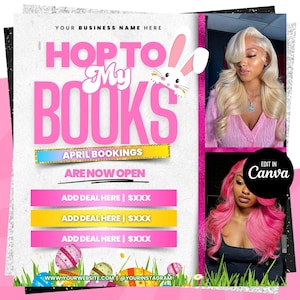 April Booking Flyer, Spring Booking Flyer, Easter Flyer, April Hair, Spring Books Open, April Book Now, April Lashes Nails Braid Wig Flyer