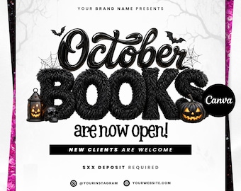 October Booking Flyer Template, Halloween Booking Flyer, Hair Lash Nails Salon Appointment Canva Template, Halloween Event Flyer, Sale Flyer