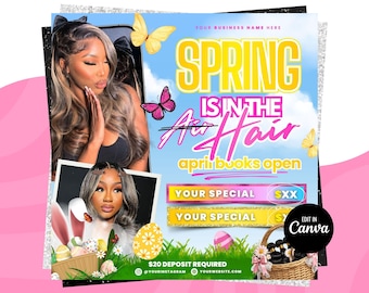 Spring-Booking-Haarflieger. Spring Books Open, April Buchung Flyer, Oster Flyer, April Haar, April Jetzt Buchen, April Lashes Nails Braid Flyer