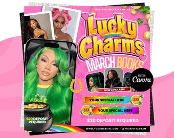 Boekingsflyer maart, St.Patricks Day-flyer, maart Books, March Madness-flyer, maart Boek nu, maart Hair, March Lashes Nails Braid MUA-flyer