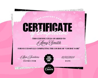 Plantilla de certificado de finalización, Certificado de entrenamiento de pestañas, Certificado de belleza MUA, Certificado de uñas, Plantilla de certificado de trenzas de cabello
