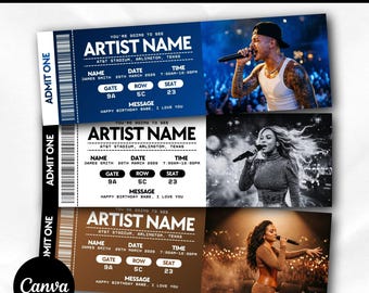 Canva editable para entradas de conciertos, imprimible para crear tus propias entradas personalizadas, regalo sorpresa de cumpleaños, plantilla de entrada, descarga instantánea.