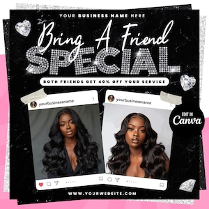 Bring a Friend Sale Flyer, Bestfriend Deal, Book Now Flyer, Hair Booking Flyer, Wig install flyer, Lash Booking, Braid Loc Nail Makeup Flyer