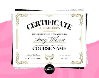 Plantilla de certificado de finalización, Certificado de entrenamiento de pestañas, Certificado de belleza MUA, Certificado de uñas, Plantilla de certificado de trenzas de cabello