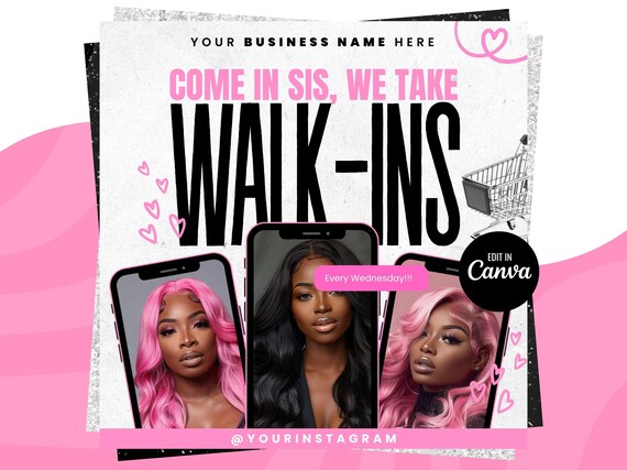 Walk Ins Flyer, Walk In Welcome Flyer, Walk In Wednesday, Hair Booking Flyer, Wigs Makeup Nails Lash Braids Wax Appointment Booking Flyer