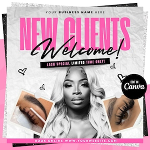 Neukunden-Flyer, Neukunden-Willkommens-Flyer, Hair Braids Lashes Perücke installiert Makeup-Nägel Buchungsflyer, Jetzt buchen, DIY-Treffen