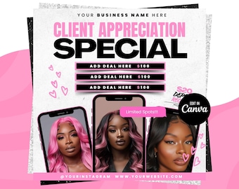 Client Appreciation Flyer, Client Appreciation Sale, Hair Stylist Braids Makeup Nails Lash Wax Wig Installs Braids MUA Special Deal Flyer