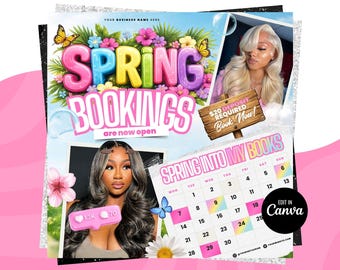 Folleto de reservas de primavera, Libros de primavera abiertos, Folleto de reservas de abril, Folleto de Pascua, Peluquería de abril, Reserva ahora de abril, Folleto de pestañas, uñas, trenzas y pelucas de abril