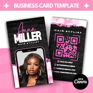 Visitenkarte Vorlage Design, Instagram QR Visitenkarte Vorlage, Hair Stylist Lashes Nail Tech Braids Perücke Visitenkarte, IG Visitenkarte