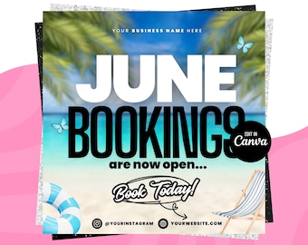 June Booking Flyer, Summer Booking Flyer, June Books Open, June Summer Hair Flyer, June Nails Flyer, June Lashes Flyer, June Makeup Flyer