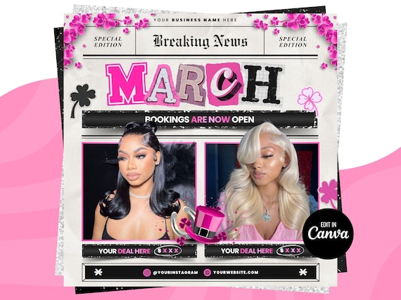 March Booking Flyer, March Flyer, March Books, Book Now Flyer, March Madness Flyer, MUA Lashes Nails Hair March Flyer, Canva Editable