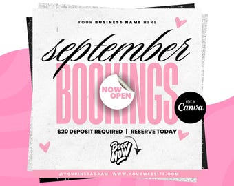 September Booking Flyer, September Bookings Open, Fall Booking Flyer, September Book Now Flyer Template, Hair Braids Nails Lash Wigs Makeup
