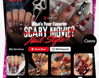 Flyer de réservation spécial ongles d'octobre, Flyer de réservation ongles d'Halloween, Flyer de soldes ongles d'octobre, Flyer d'offres ongles, Modèle de prise de rendez-vous ongles Canva