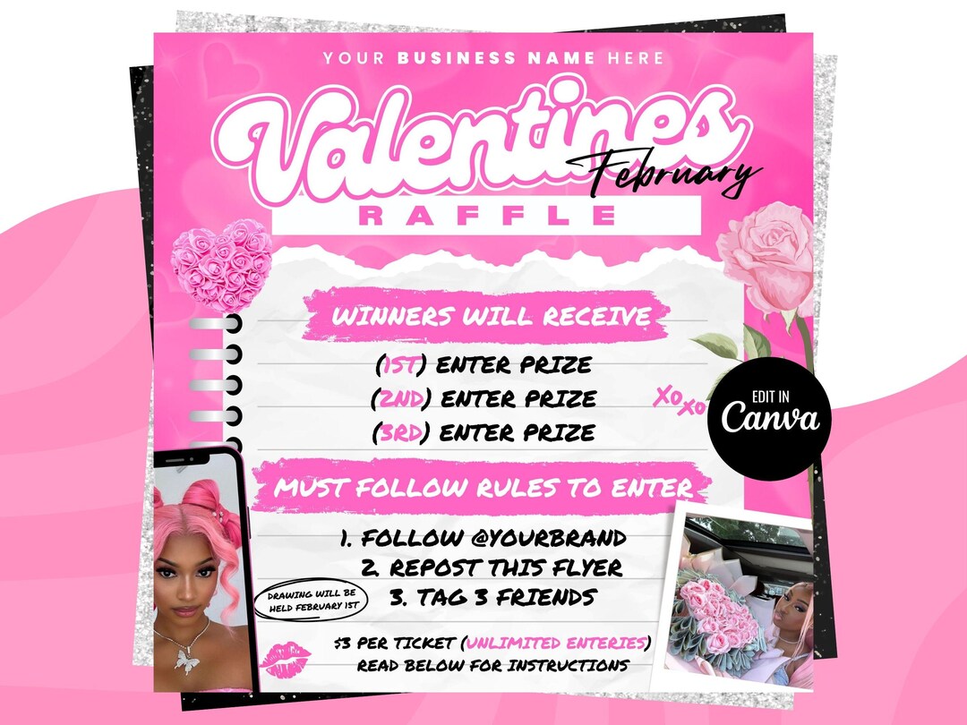 February Raffle Giveaway Flyer, Valentine’s Day Raffle Flyer ...