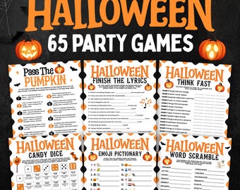 Halloween Game Bundle, Halloween Party Games for Kids and Families, Halloween Printable Games for Adults, Trivia, Emoji and Left Right Game