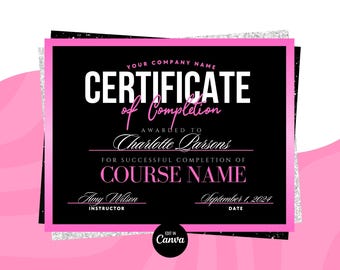 Plantilla de certificado de finalización, certificado de formación en pestañas, certificado de belleza MUA, certificado de uñas, plantilla de certificado de trenzas