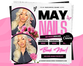May Booking Flyer, May Nails, Mothers Day Booking Flyer, May Books Open, May Appointment Flyer, May Book Now, May Hair Lashe Braid Wig Flyer