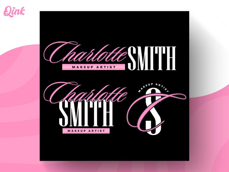 K&ouml;nnte beinhalten: Schwarz-wei&szlig;es Logo-Design mit dem Namen Charlotte Smith in einer kursiven Schriftart. Der Text "Makeup Artist" erscheint unter dem Namen in einer kleineren Schriftart. Das Logo befindet sich auf einem schwarzen Hintergrund.